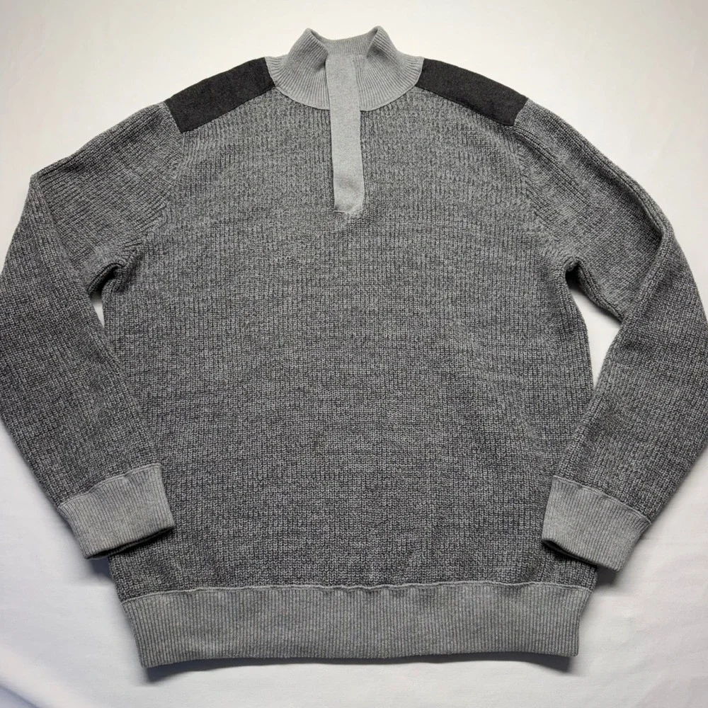 Banana Republic XL Gray Quarter Zip Sweater 100% Cotton Mock Neck Knit Pullover